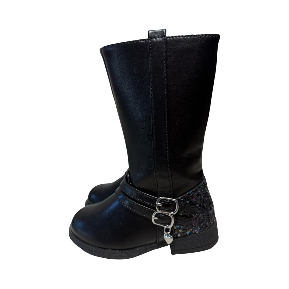 Rachel Zoe Baby Glitter Riding Boots Girls Black Buckle 6 Holiday Dressy Shoe